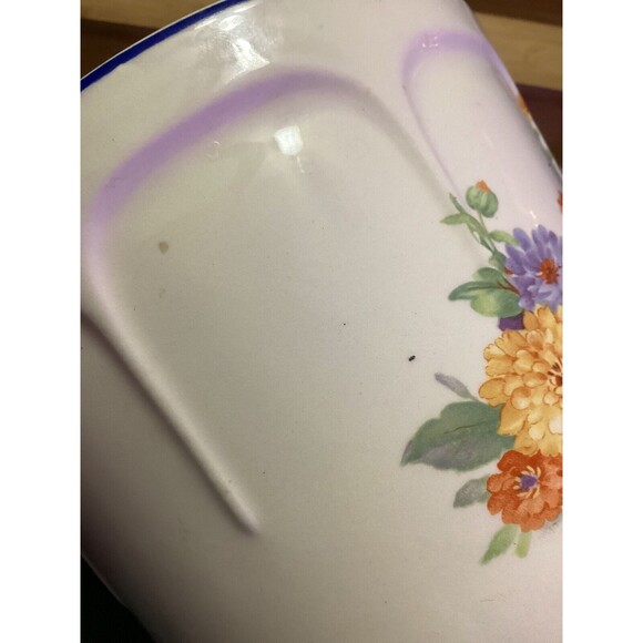 Vintage Bowl Universal Potteries Ovenproof USA White Floral Print Blue Rim MCM - Picture 9 of 13